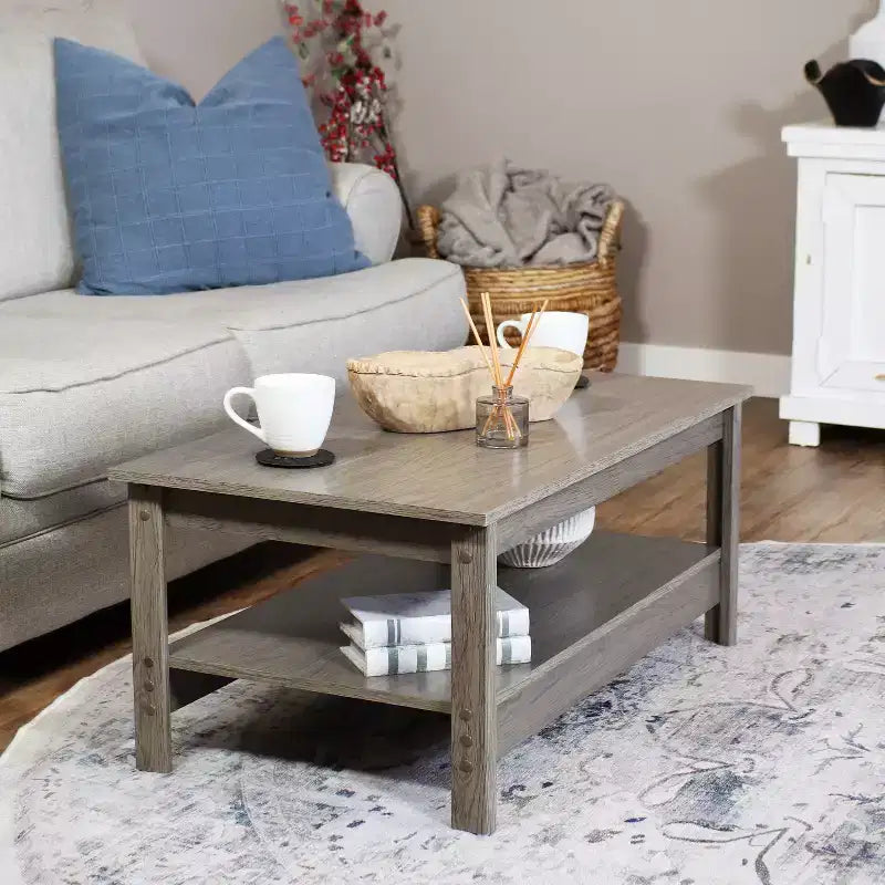 Sunnydaze MDF Indoor Coffee Table with Lower Shelf - 16 H - Thunder Gray