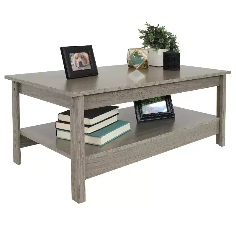 Sunnydaze MDF Indoor Coffee Table with Lower Shelf - 16 H - Thunder Gray