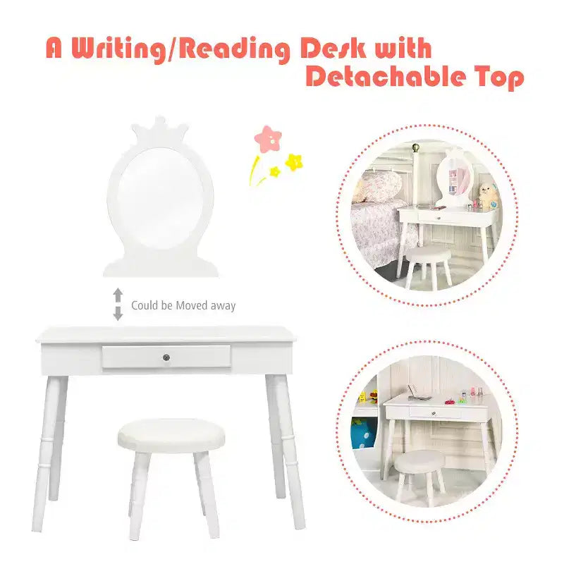 Costway Kids Vanity Makeup Table & Chair Set Make Up Stool Play Set for Children