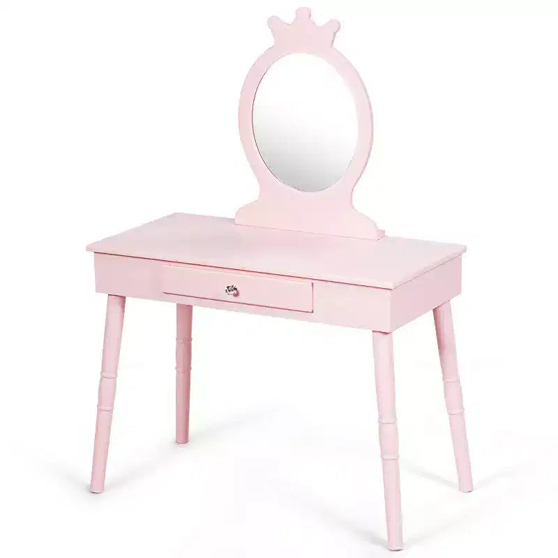 Costway Kids Vanity Makeup Table & Chair Set Make Up Stool Play Set for Children