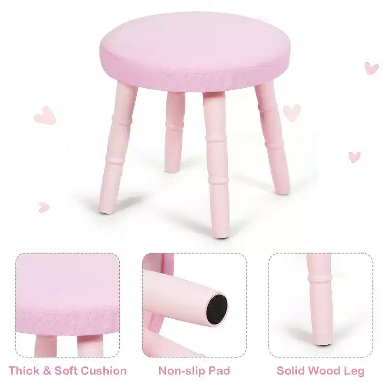 Costway Kids Vanity Makeup Table & Chair Set Make Up Stool Play Set for Children