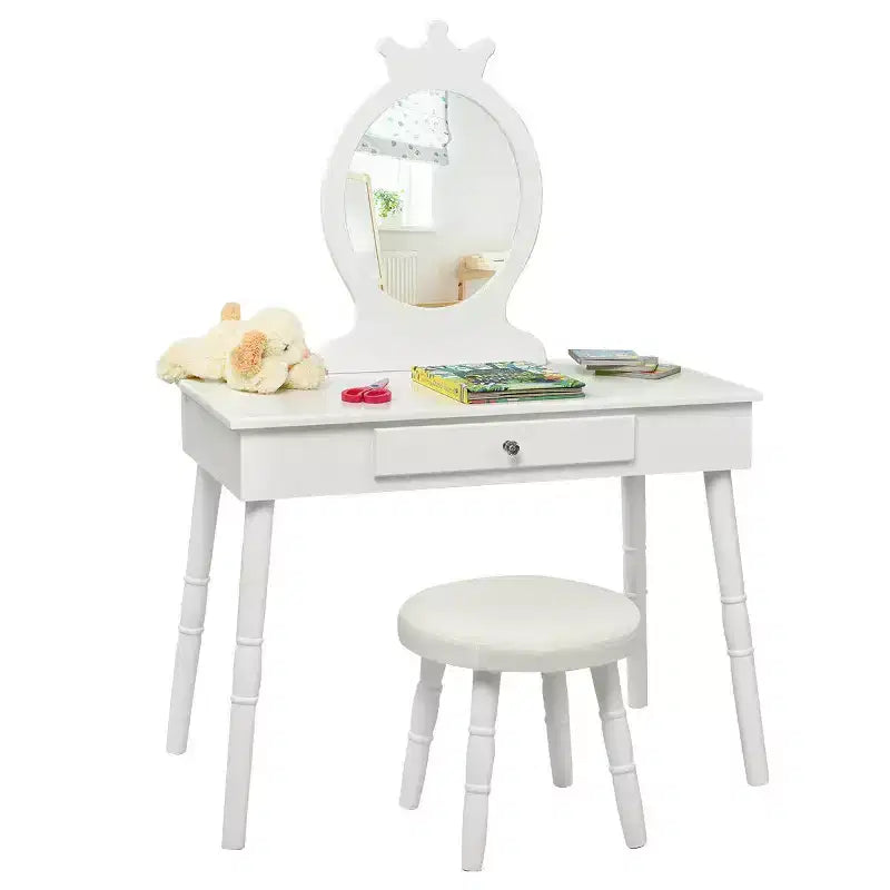 Costway Kids Vanity Makeup Table & Chair Set Make Up Stool Play Set for Children