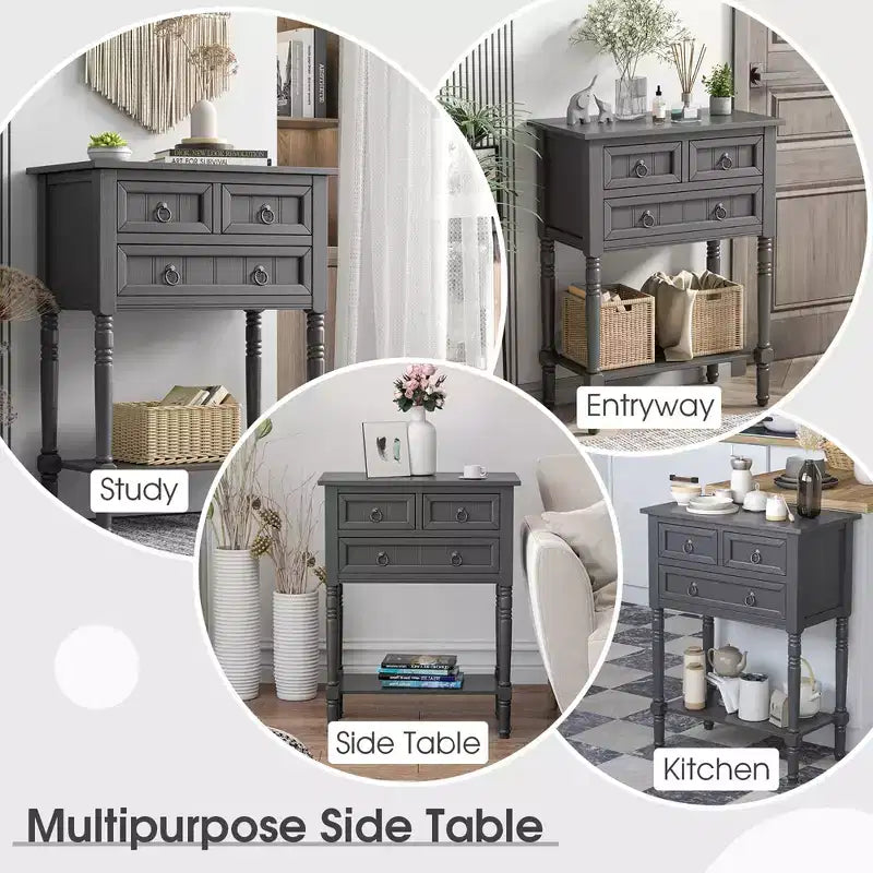 Costway Console Entryway Table w/ 3 Drawers Open Shelf for Hallway Living room Dark Grey