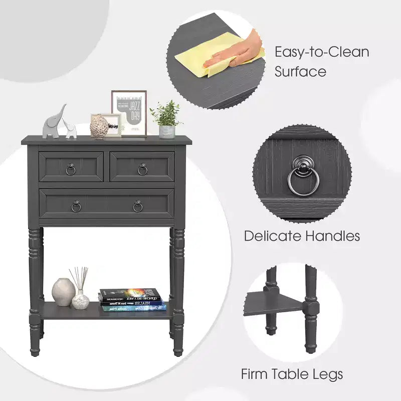 Costway Console Entryway Table w/ 3 Drawers Open Shelf for Hallway Living room Dark Grey