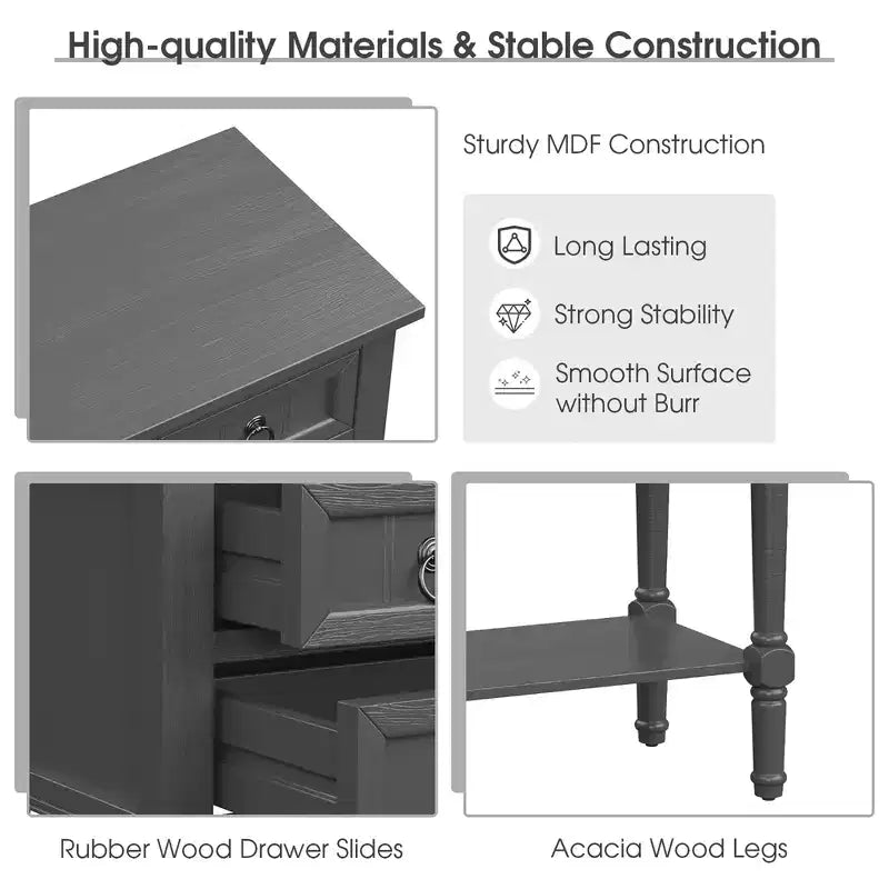 Costway Console Entryway Table w/ 3 Drawers Open Shelf for Hallway Living room Dark Grey