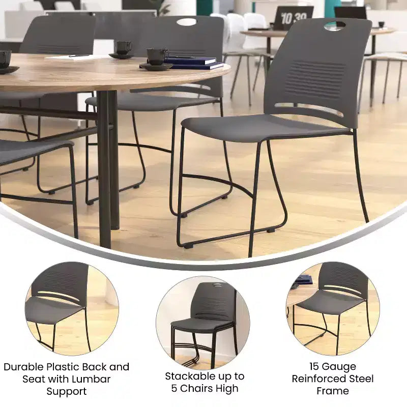 Flash Furniture HERCULES Series Commercial Grade 660 lb. Capacity Plastic Stack Chair with Powder Coated Sled Base Frame and Integrated Carrying Handle
