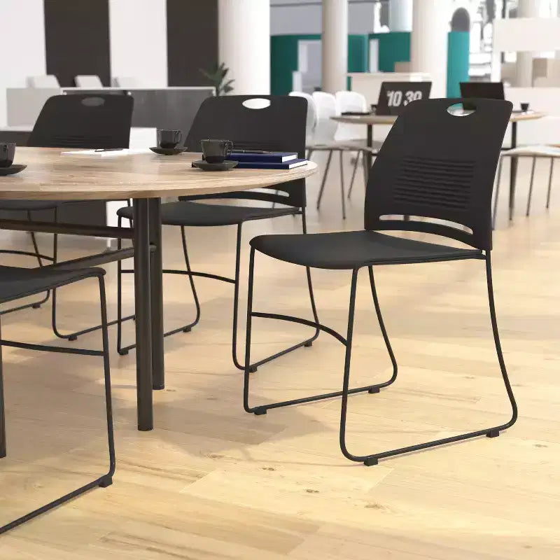 Flash Furniture HERCULES Series Commercial Grade 660 lb. Capacity Plastic Stack Chair with Powder Coated Sled Base Frame and Integrated Carrying Handle