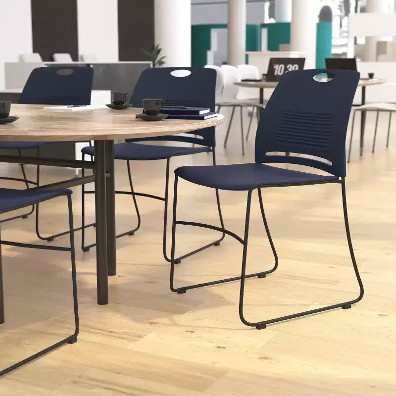 Flash Furniture HERCULES Series Commercial Grade 660 lb. Capacity Plastic Stack Chair with Powder Coated Sled Base Frame and Integrated Carrying Handle
