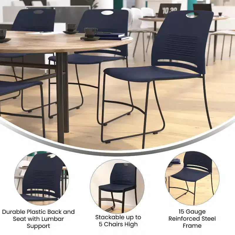 Flash Furniture HERCULES Series Commercial Grade 660 lb. Capacity Plastic Stack Chair with Powder Coated Sled Base Frame and Integrated Carrying Handle