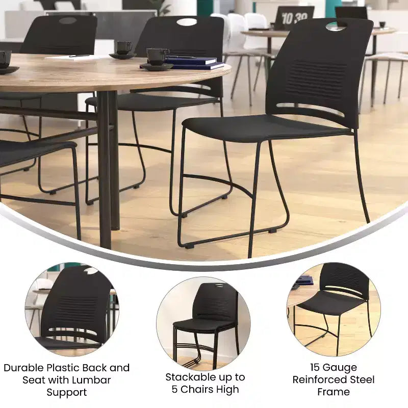 Flash Furniture HERCULES Series Commercial Grade 660 lb. Capacity Plastic Stack Chair with Powder Coated Sled Base Frame and Integrated Carrying Handle