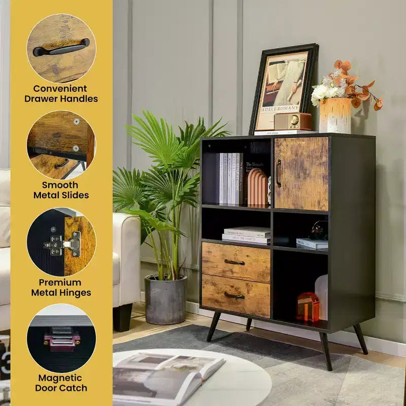 Costway Industrial Buffet Sideboard Storage Cabinet Organizer Cupboard with Cubbies Drawers