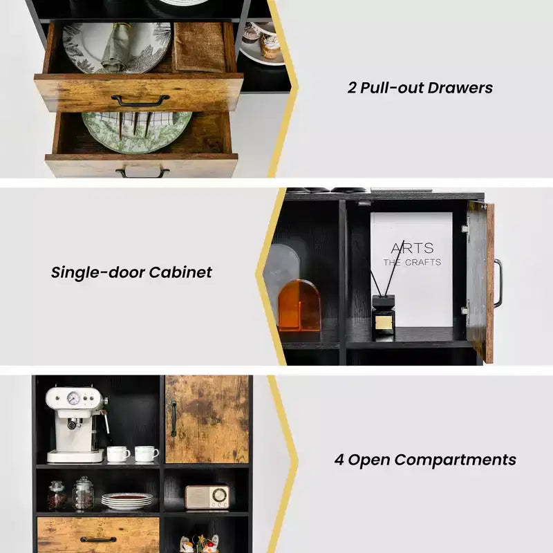 Costway Industrial Buffet Sideboard Storage Cabinet Organizer Cupboard with Cubbies Drawers