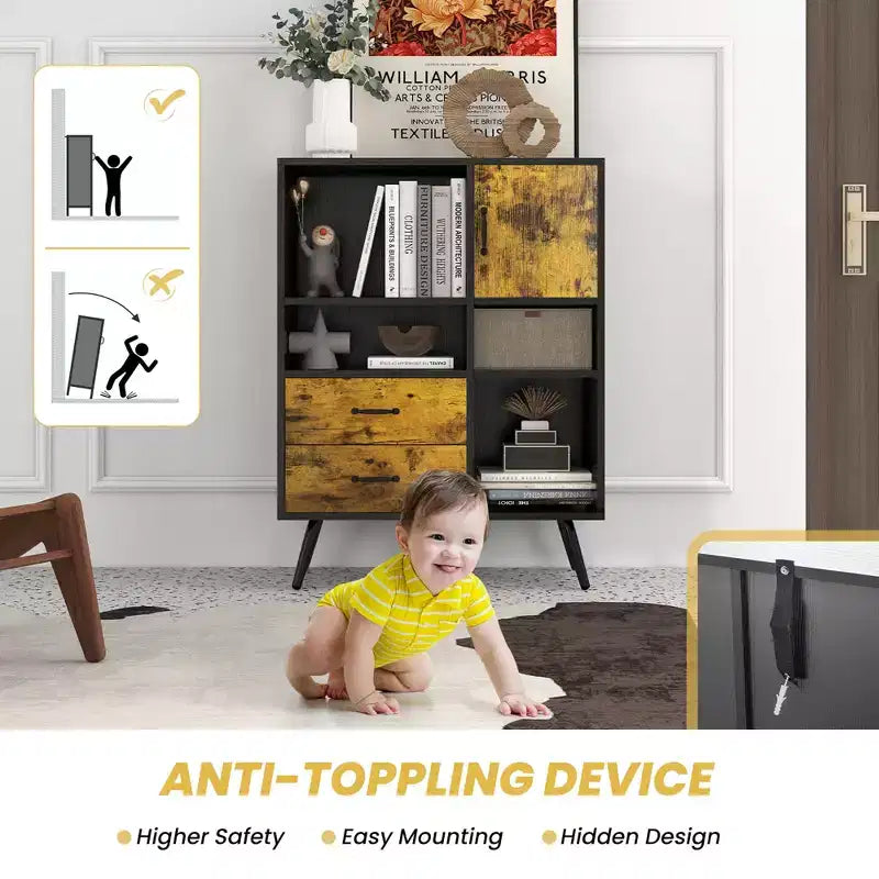Costway Industrial Buffet Sideboard Storage Cabinet Organizer Cupboard with Cubbies Drawers