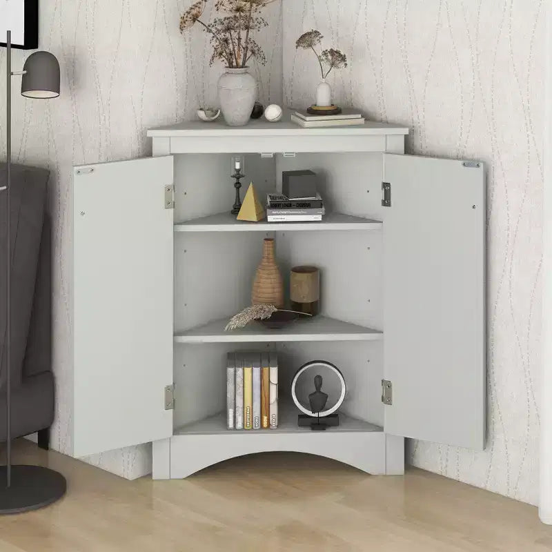 Rustic Corner Bathroom Storage Cabinet with Adjustable Shelves, Freestanding Floor Wood Cabinet - ModernLuxe