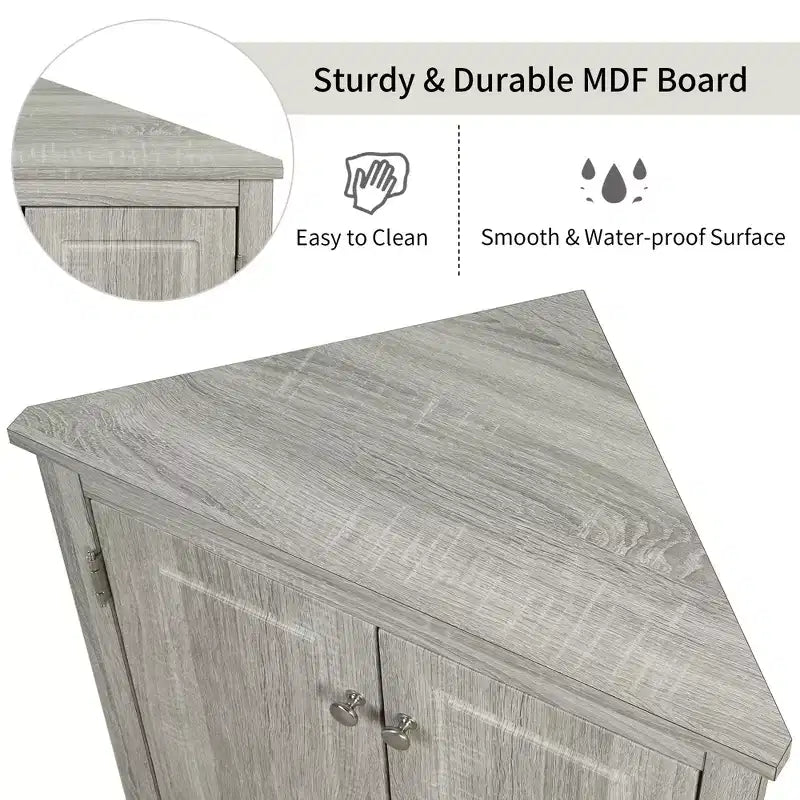Rustic Corner Bathroom Storage Cabinet with Adjustable Shelves, Freestanding Floor Wood Cabinet - ModernLuxe