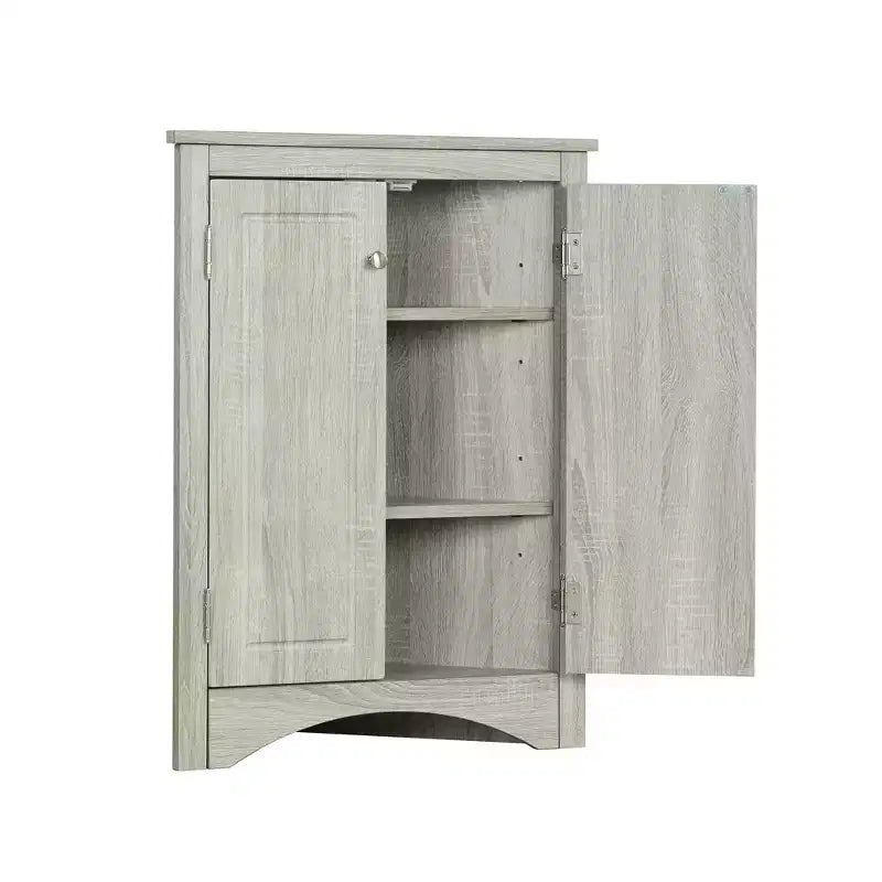 Rustic Corner Bathroom Storage Cabinet with Adjustable Shelves, Freestanding Floor Wood Cabinet - ModernLuxe