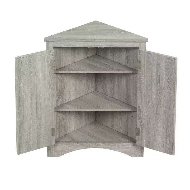 Rustic Corner Bathroom Storage Cabinet with Adjustable Shelves, Freestanding Floor Wood Cabinet - ModernLuxe