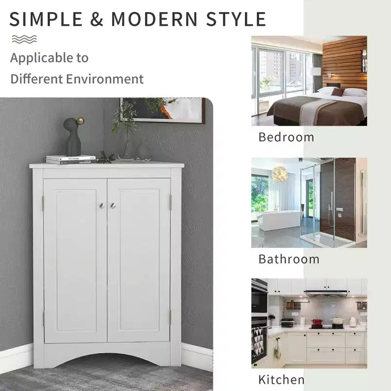 Rustic Corner Bathroom Storage Cabinet with Adjustable Shelves, Freestanding Floor Wood Cabinet - ModernLuxe