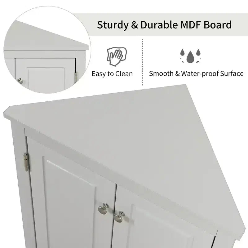 Rustic Corner Bathroom Storage Cabinet with Adjustable Shelves, Freestanding Floor Wood Cabinet - ModernLuxe