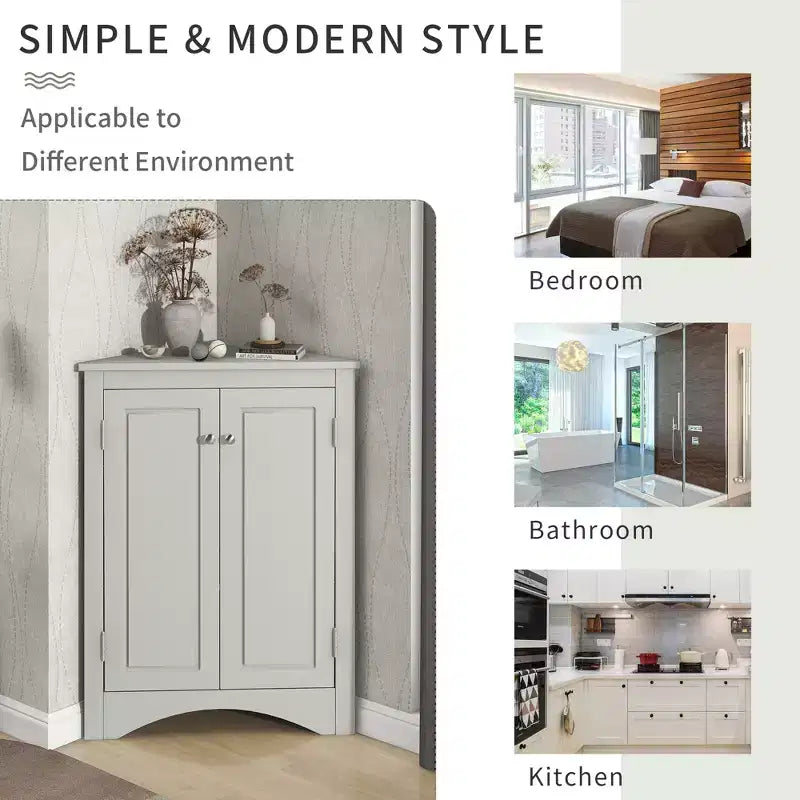 Rustic Corner Bathroom Storage Cabinet with Adjustable Shelves, Freestanding Floor Wood Cabinet - ModernLuxe