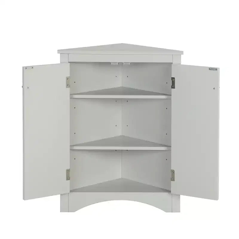 Rustic Corner Bathroom Storage Cabinet with Adjustable Shelves, Freestanding Floor Wood Cabinet - ModernLuxe