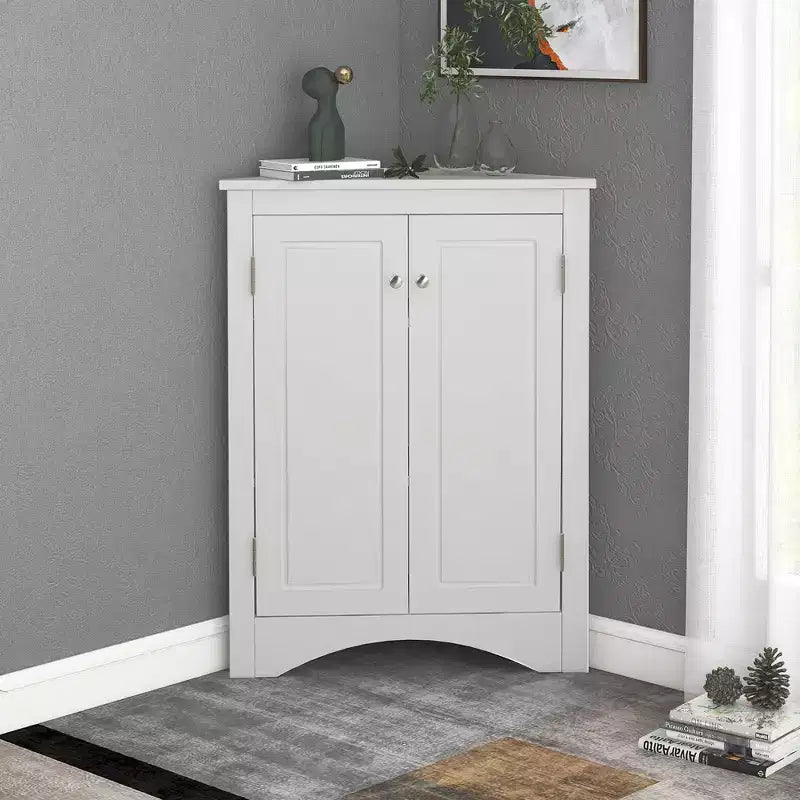 Rustic Corner Bathroom Storage Cabinet with Adjustable Shelves, Freestanding Floor Wood Cabinet - ModernLuxe