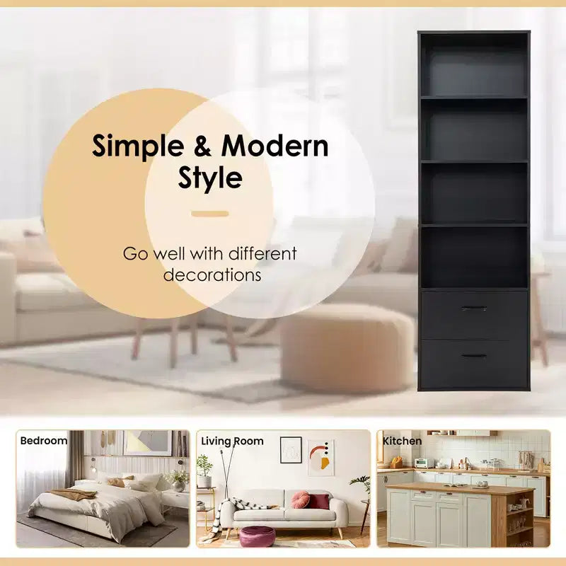 Costway 6-Tier Tall Bookshelf Freestanding Modern Bookcase Black Storage Cabinet White/Black