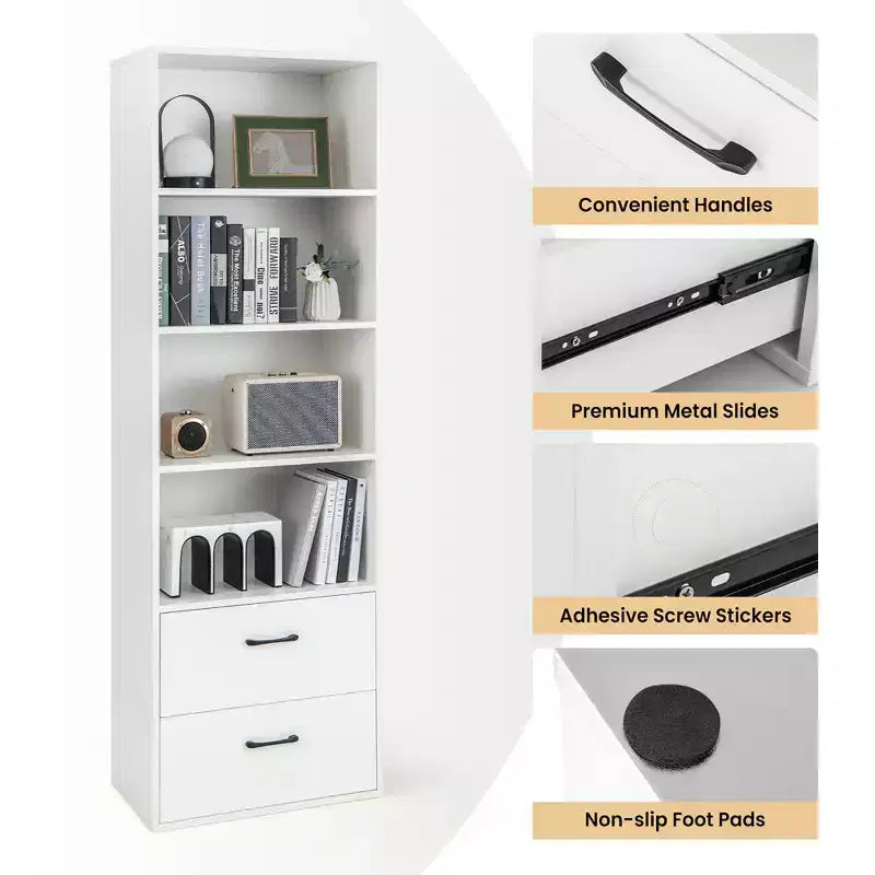 Costway 6-Tier Tall Bookshelf Freestanding Modern Bookcase Black Storage Cabinet White/Black
