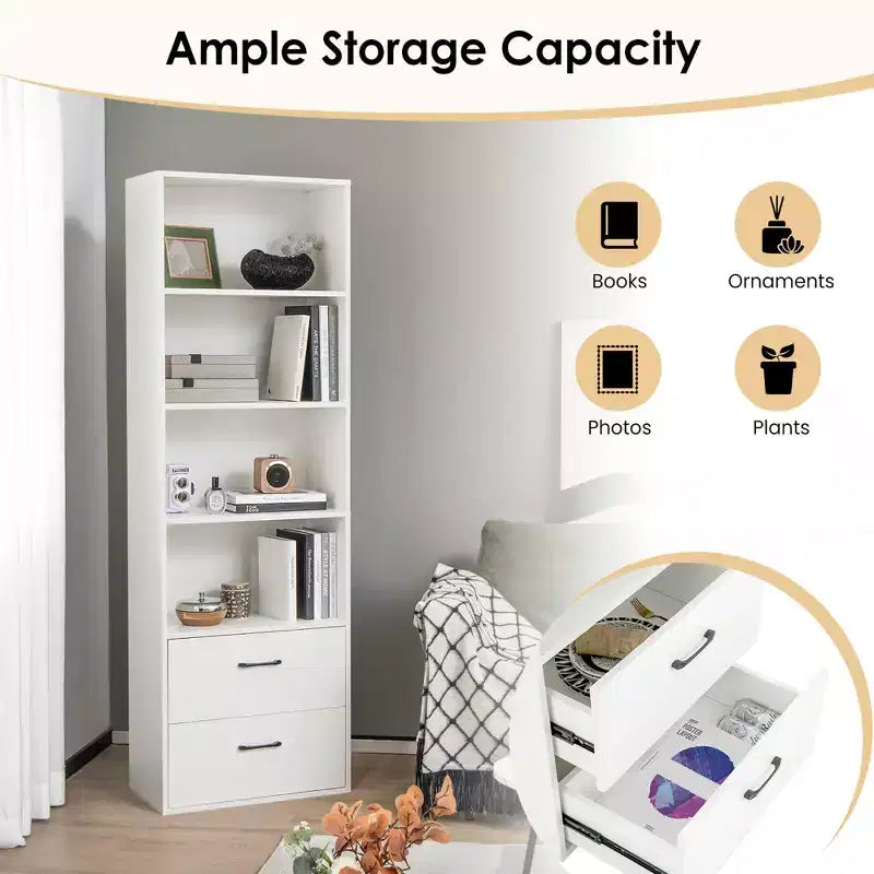 Costway 6-Tier Tall Bookshelf Freestanding Modern Bookcase Black Storage Cabinet White/Black