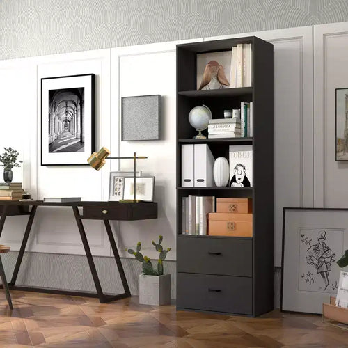 Costway 6-Tier Tall Bookshelf Freestanding Modern Bookcase Black Storage Cabinet White/Black