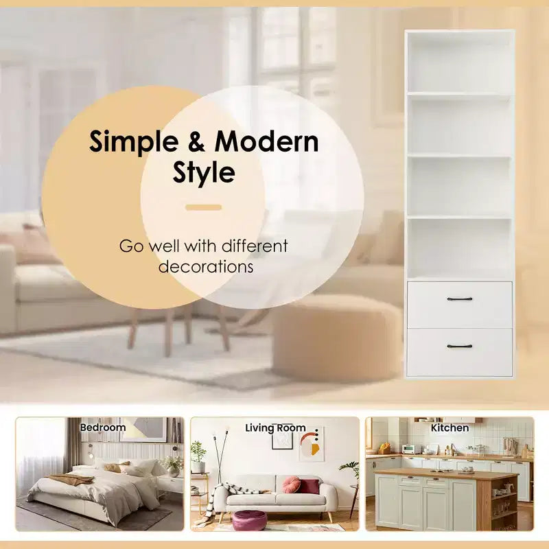 Costway 6-Tier Tall Bookshelf Freestanding Modern Bookcase Black Storage Cabinet White/Black