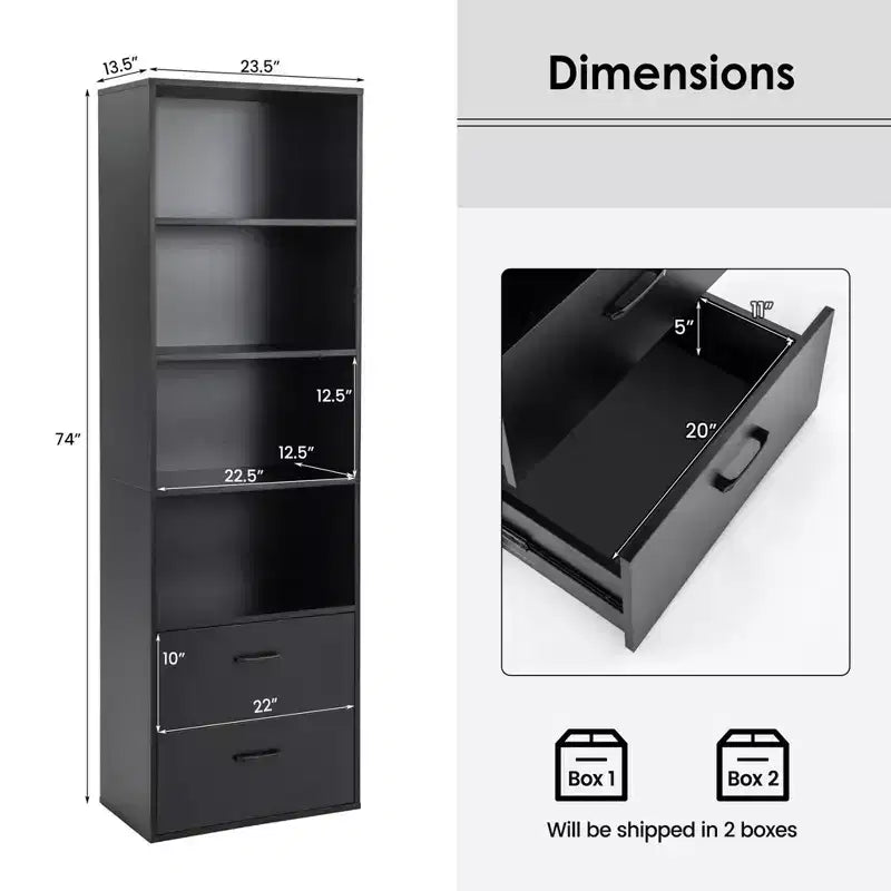 Costway 6-Tier Tall Bookshelf Freestanding Modern Bookcase Black Storage Cabinet White/Black