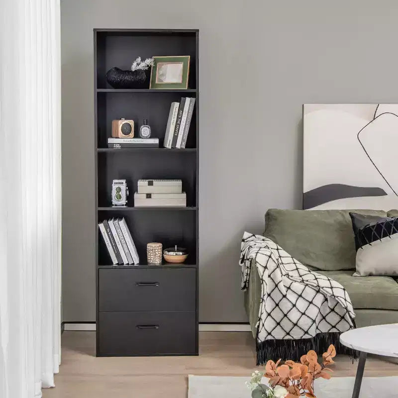 Costway 6-Tier Tall Bookshelf Freestanding Modern Bookcase Black Storage Cabinet White/Black