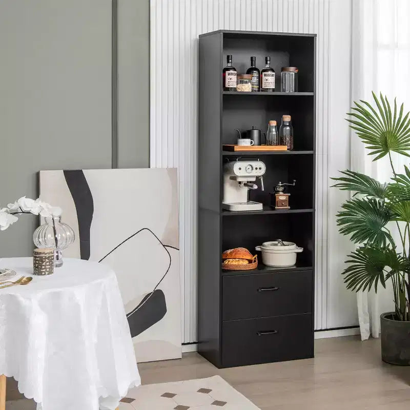 Costway 6-Tier Tall Bookshelf Freestanding Modern Bookcase Black Storage Cabinet White/Black
