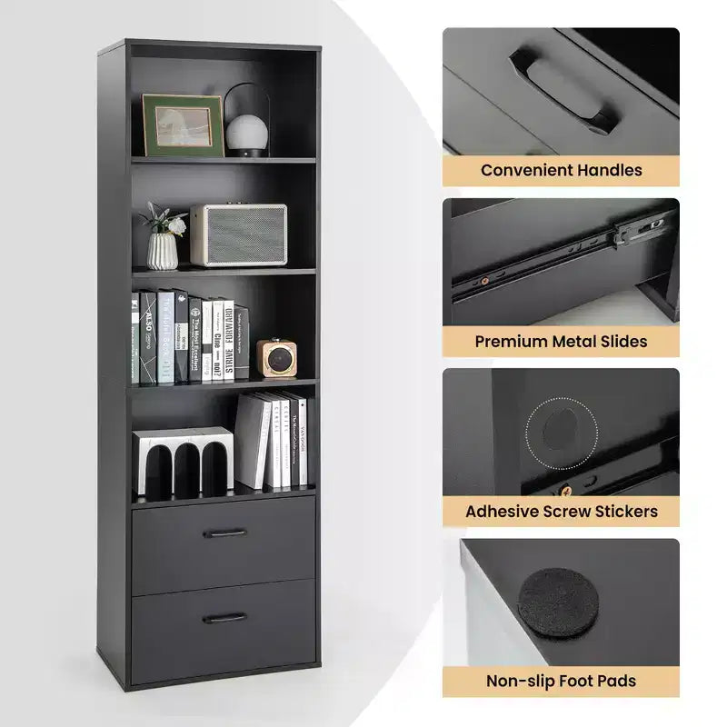 Costway 6-Tier Tall Bookshelf Freestanding Modern Bookcase Black Storage Cabinet White/Black