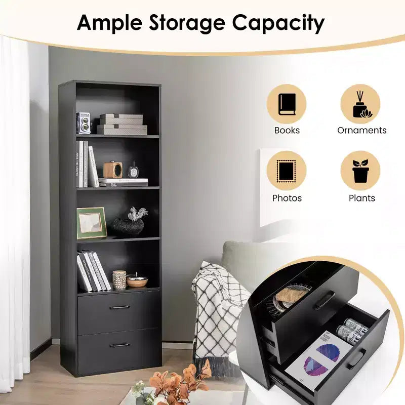 Costway 6-Tier Tall Bookshelf Freestanding Modern Bookcase Black Storage Cabinet White/Black