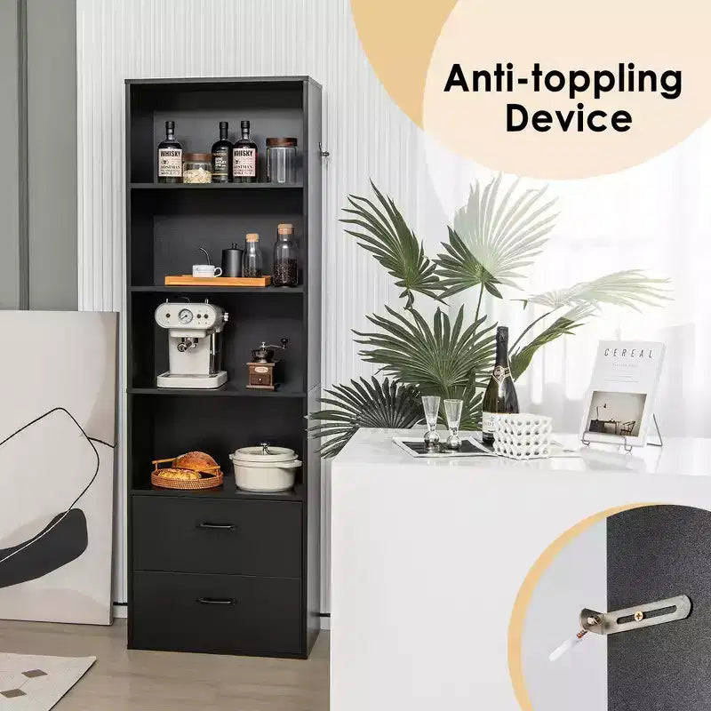 Costway 6-Tier Tall Bookshelf Freestanding Modern Bookcase Black Storage Cabinet White/Black
