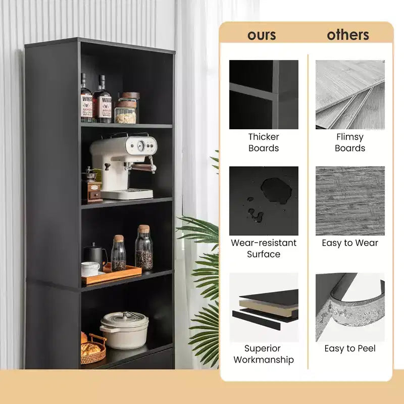 Costway 6-Tier Tall Bookshelf Freestanding Modern Bookcase Black Storage Cabinet White/Black