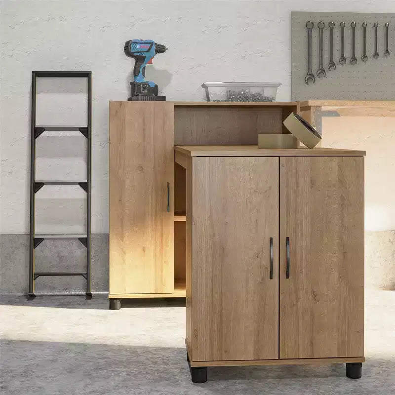 RealRooms Basin Hobby and Craft Desk with Open Shelving and Storage Cabinet