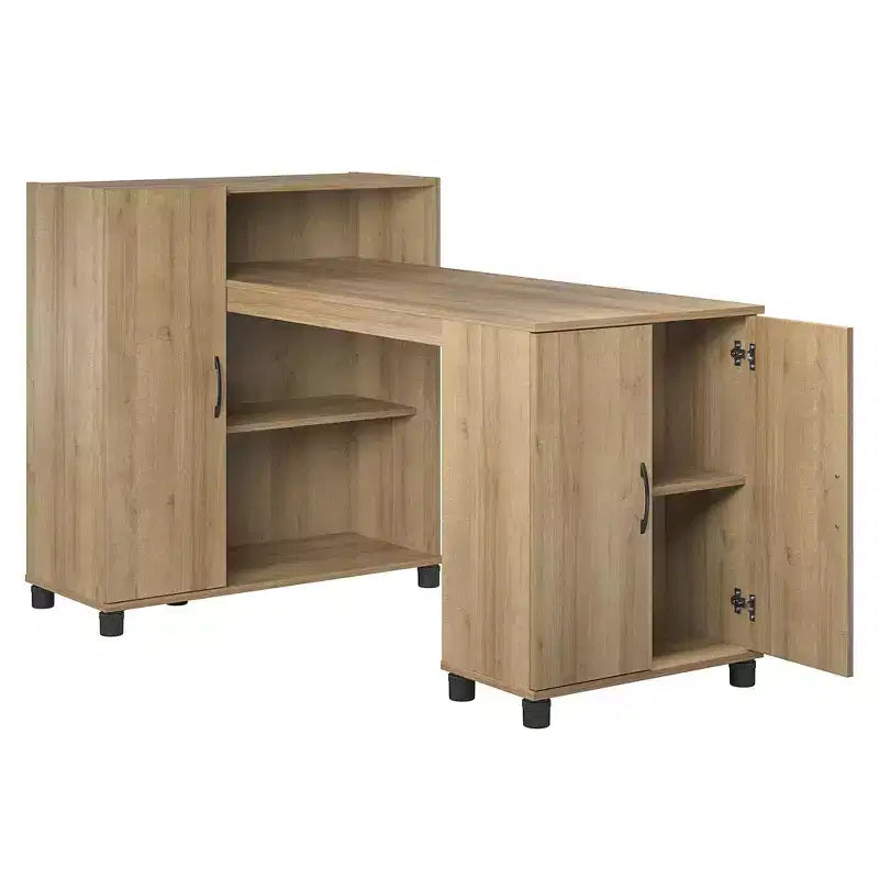 RealRooms Basin Hobby and Craft Desk with Open Shelving and Storage Cabinet