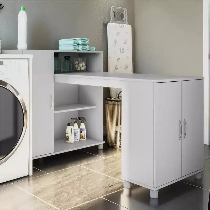 RealRooms Basin Hobby and Craft Desk with Open Shelving and Storage Cabinet