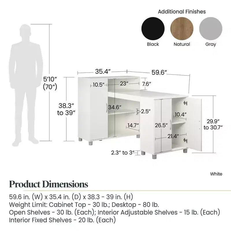 RealRooms Basin Hobby and Craft Desk with Open Shelving and Storage Cabinet