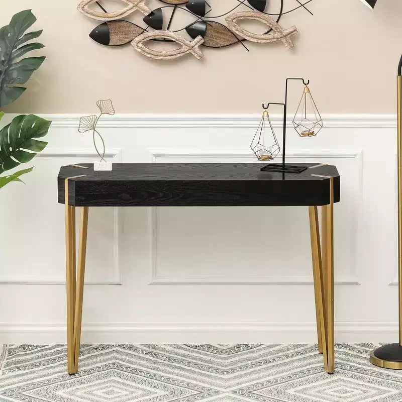 LuxenHome Black Wood and Gold Metal Console and Entry Table