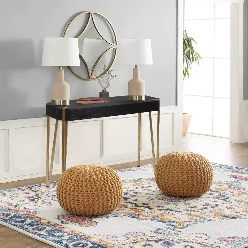 LuxenHome Black Wood and Gold Metal Console and Entry Table