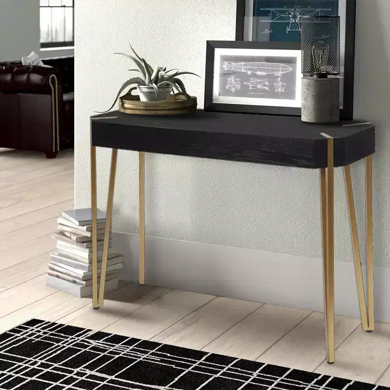 LuxenHome Black Wood and Gold Metal Console and Entry Table
