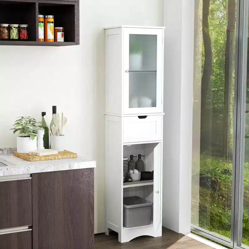 Costway Bathroom Tall Cabinet Freestanding Linen Tower with Doors & Drawer Black/Grey/White