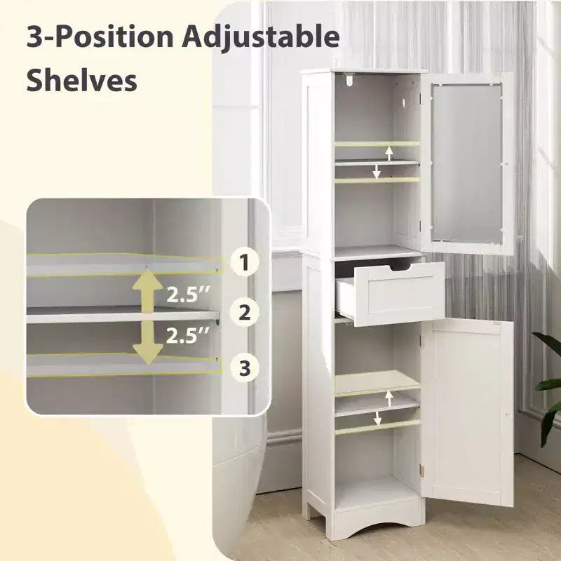 Costway Bathroom Tall Cabinet Freestanding Linen Tower with Doors & Drawer Black/Grey/White