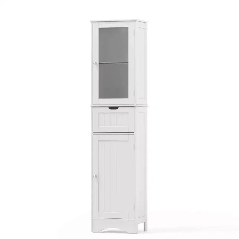 Costway Bathroom Tall Cabinet Freestanding Linen Tower with Doors & Drawer Black/Grey/White