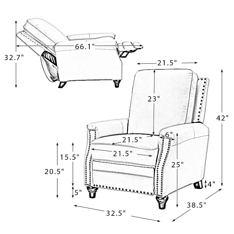 Set of 2 Theresa Modern Upholstery Genuine Leather Recliner with Nailhead Trim for Living Room and Bedroom| ART OF LIVING DESIGNS