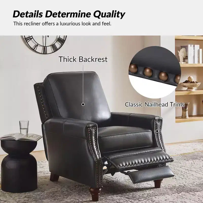 Set of 2 Theresa Modern Upholstery Genuine Leather Recliner with Nailhead Trim for Living Room and Bedroom| ART OF LIVING DESIGNS